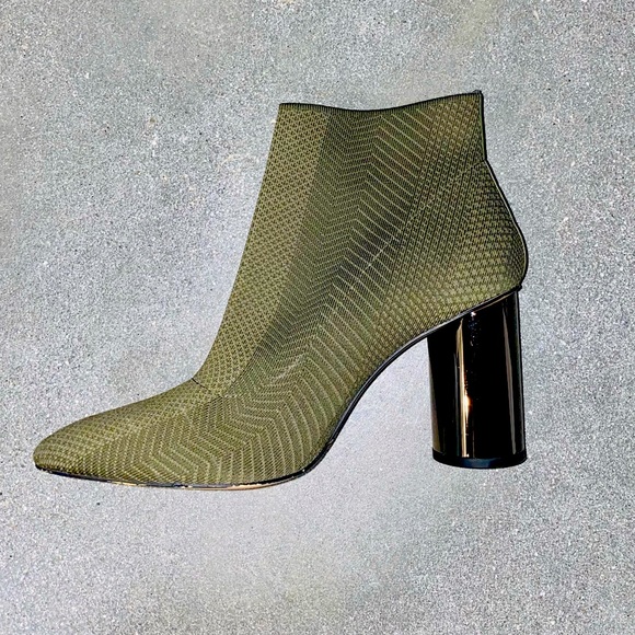 Zara Shoes - LIKE NEW Zara Heeled Sock Knit Ankle Boots Green / Khaki | Stretch Booties
